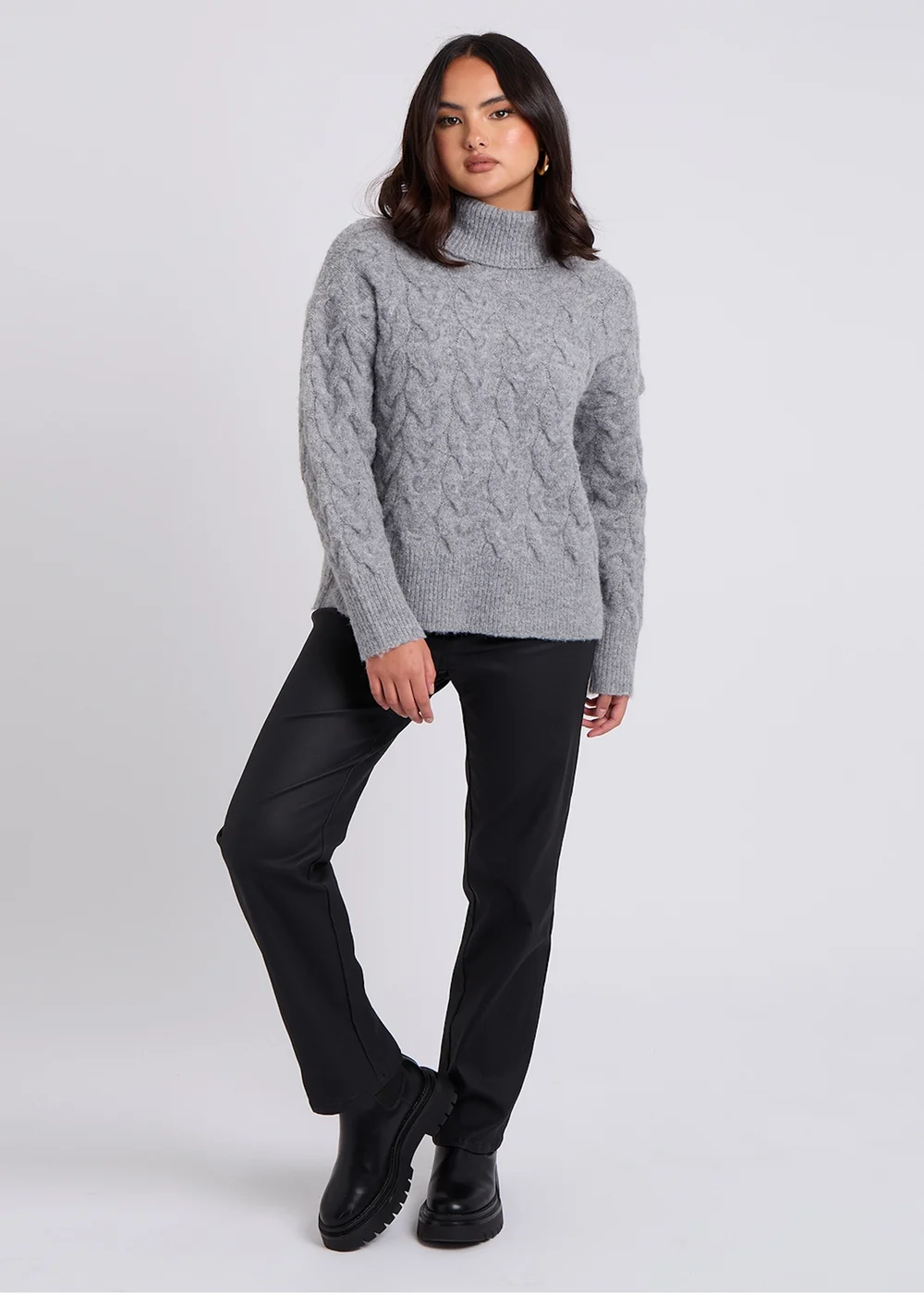 Urban Bliss Grey Cable Roll Neck Jumper - S Image 4
