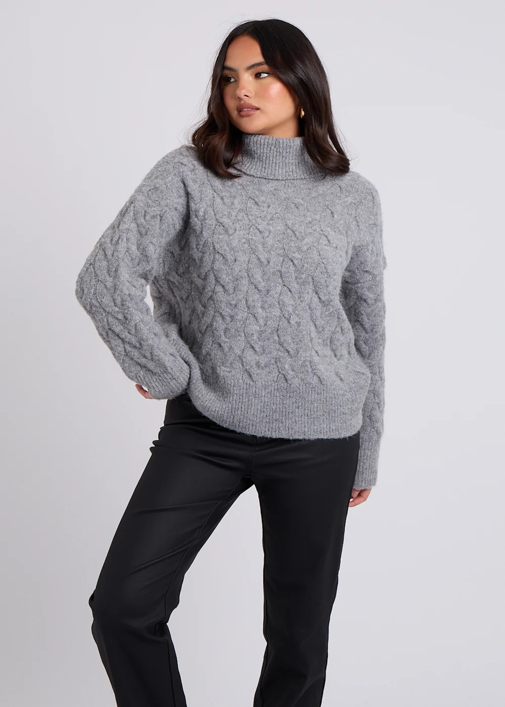 Urban Bliss Grey Cable Roll Neck Jumper - S Image 3