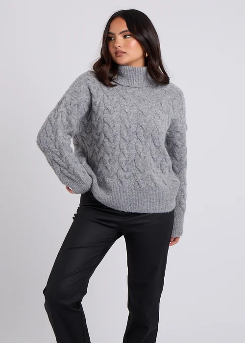 Urban Bliss Grey Cable Roll Neck Jumper - S Image 3