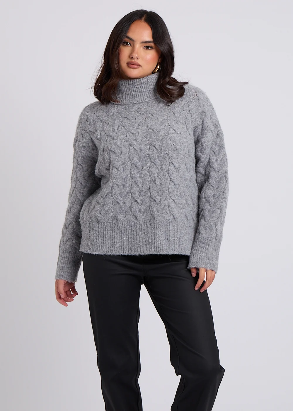 Urban Bliss Grey Cable Roll Neck Jumper - S Image 1