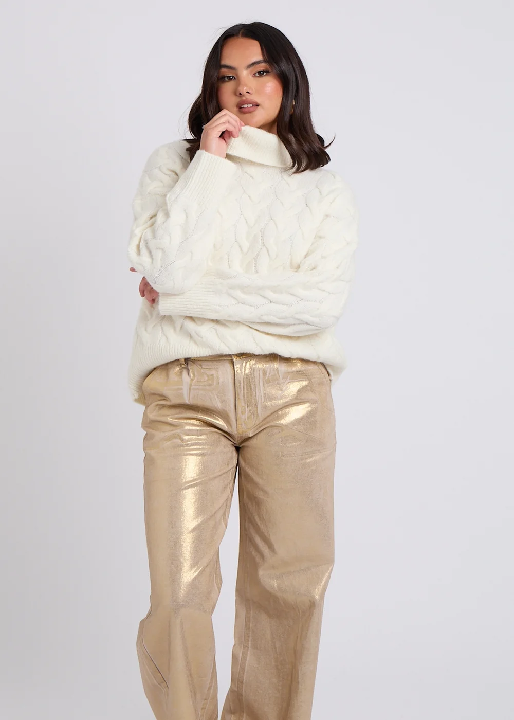 Urban Bliss Cream Cable Roll Neck Jumper - S Image 3