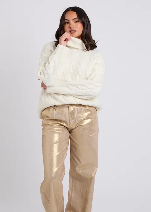 Urban Bliss Cream Cable Roll Neck Jumper - S Image 3