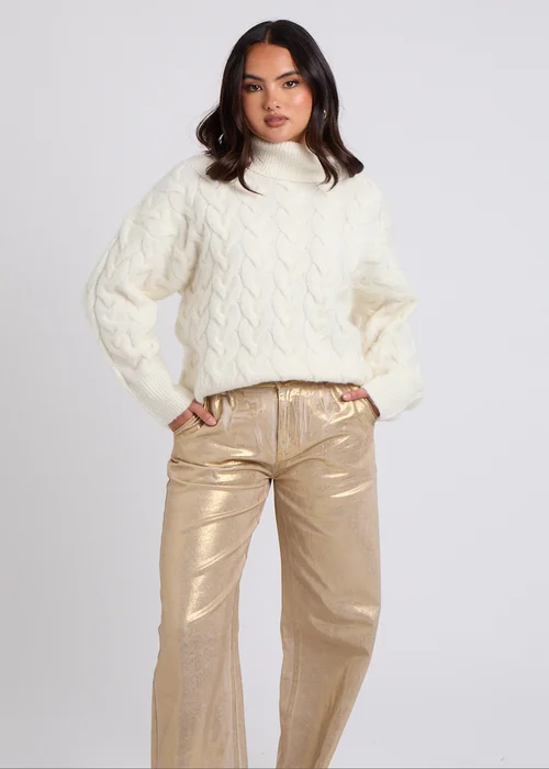 Urban Bliss Cream Cable Roll Neck Jumper - S Image 1