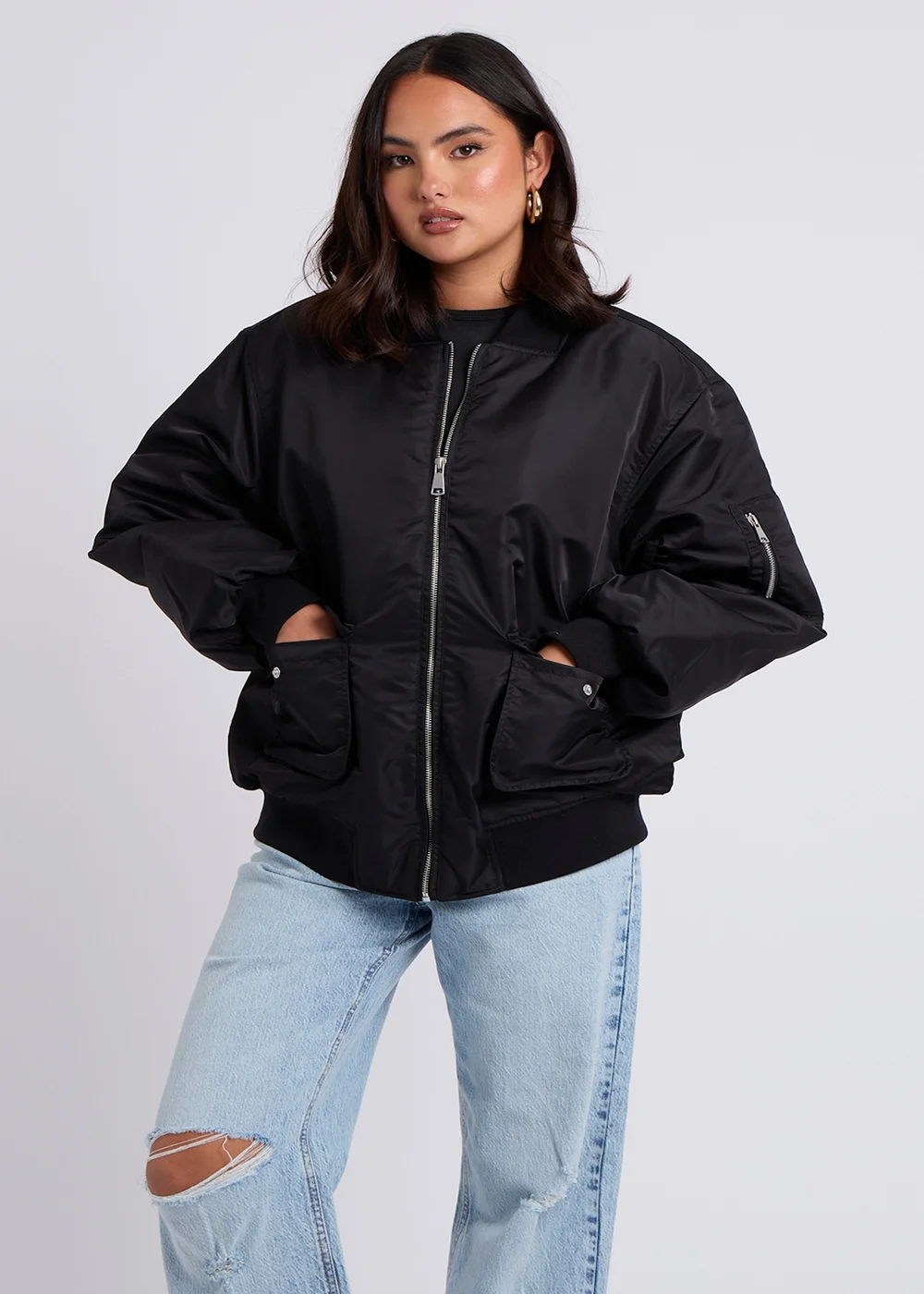 Urban Bliss Black Oversized Bomber - 8 Image 1