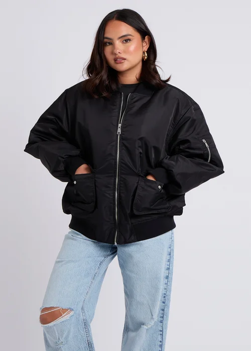 Urban Bliss Black Oversized Bomber - 8 Image 1