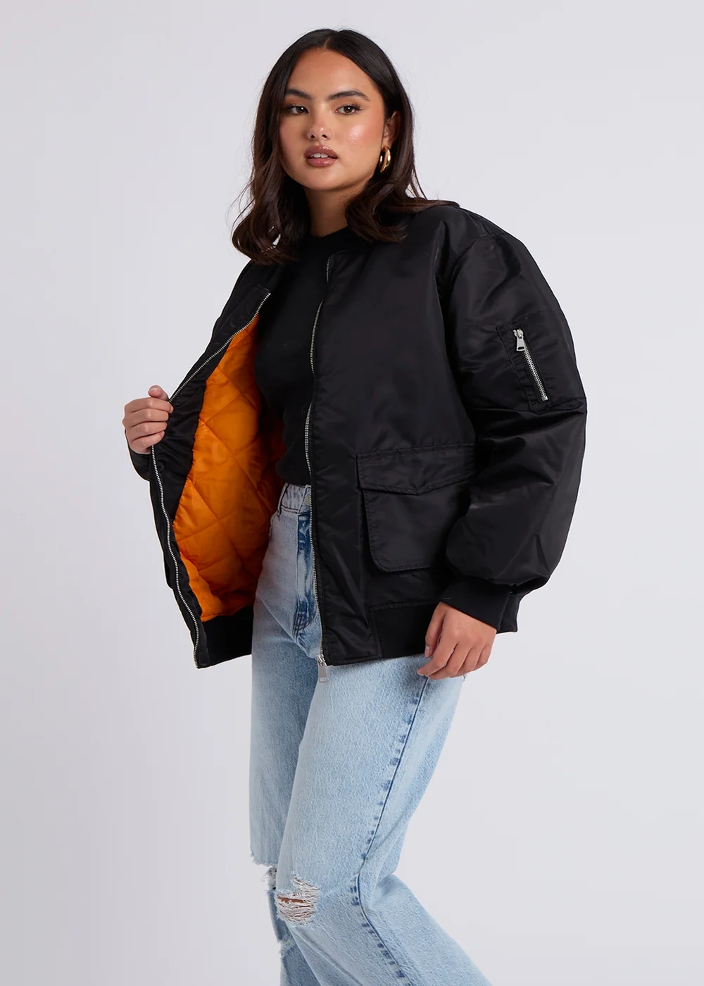 Urban Bliss Black Oversized Bomber - 8 Image 3