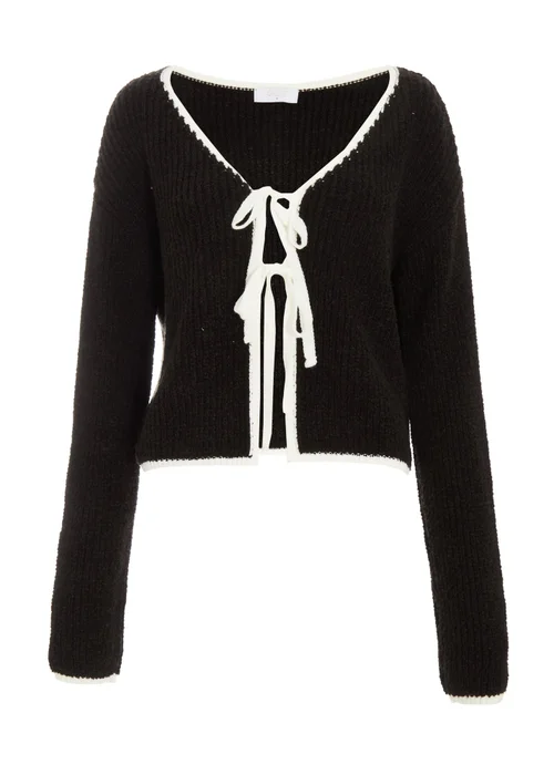 Quiz Black Knit Tie Front Cardigan - S Image 4