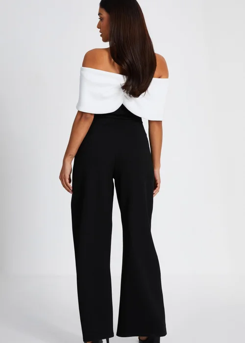 Quiz Black Petite Contrast Bardot Palazzo Jumpsuit - Size 6 Image 2