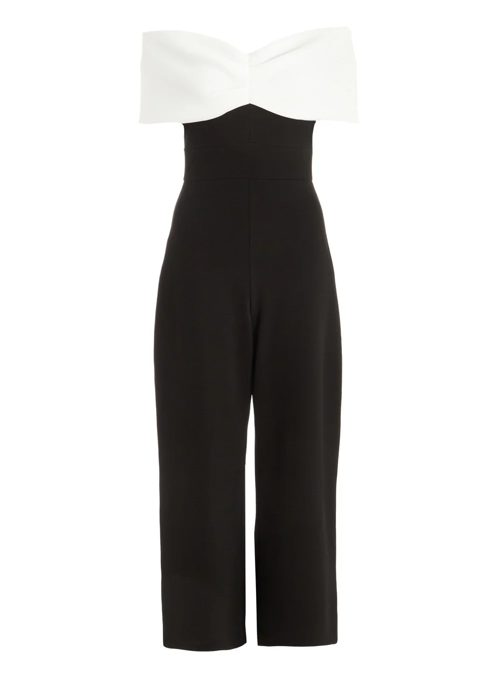 Quiz Black Petite Contrast Bardot Palazzo Jumpsuit - Size 6 Image 4