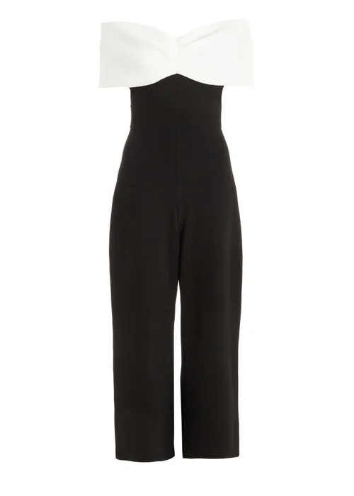 Quiz Black Petite Contrast Bardot Palazzo Jumpsuit - Size 6 Image 4