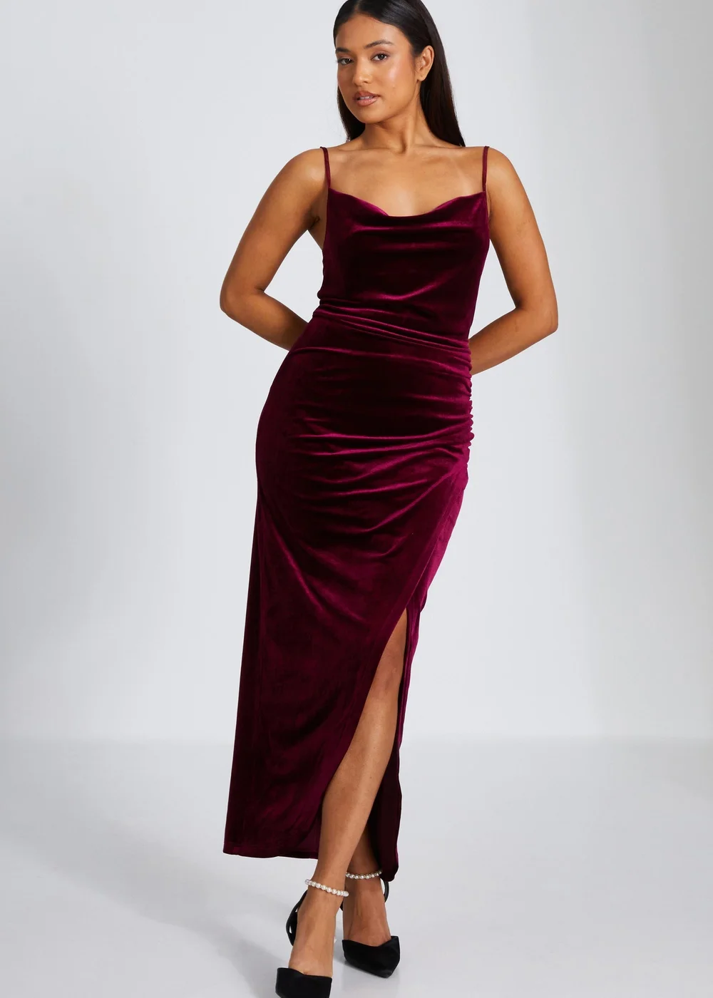 Quiz Red Petite Cowl Neck Midaxi Dress - 6 Image 1