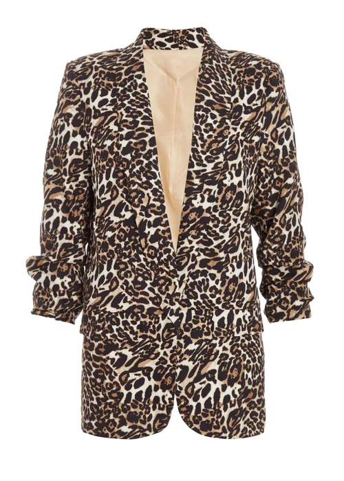 Quiz Brown Petite Leopard Print Blazer - 6 Image 4
