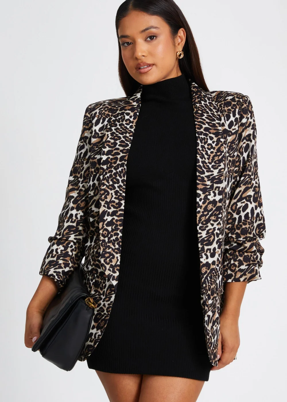Quiz Brown Petite Leopard Print Blazer - 6 Image 1