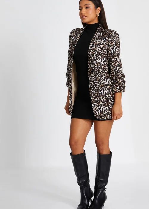 Quiz Brown Petite Leopard Print Blazer - 6 Image 3