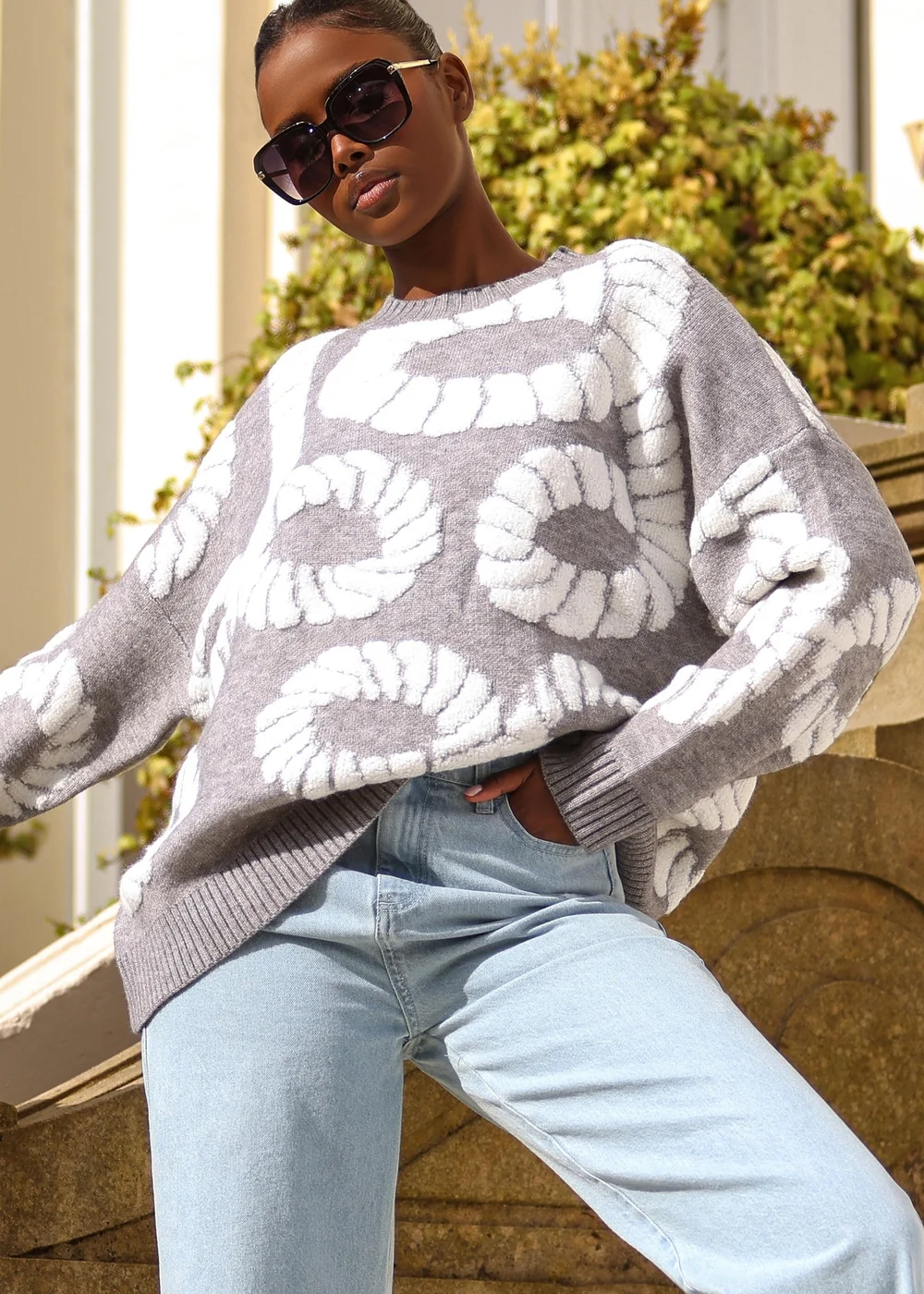 Quiz Grey Knit Printed Jumper - S Image 1