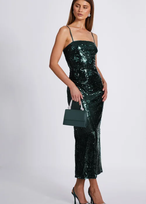 Quiz Green Sequin Midaxi Dress - 4 Image 3