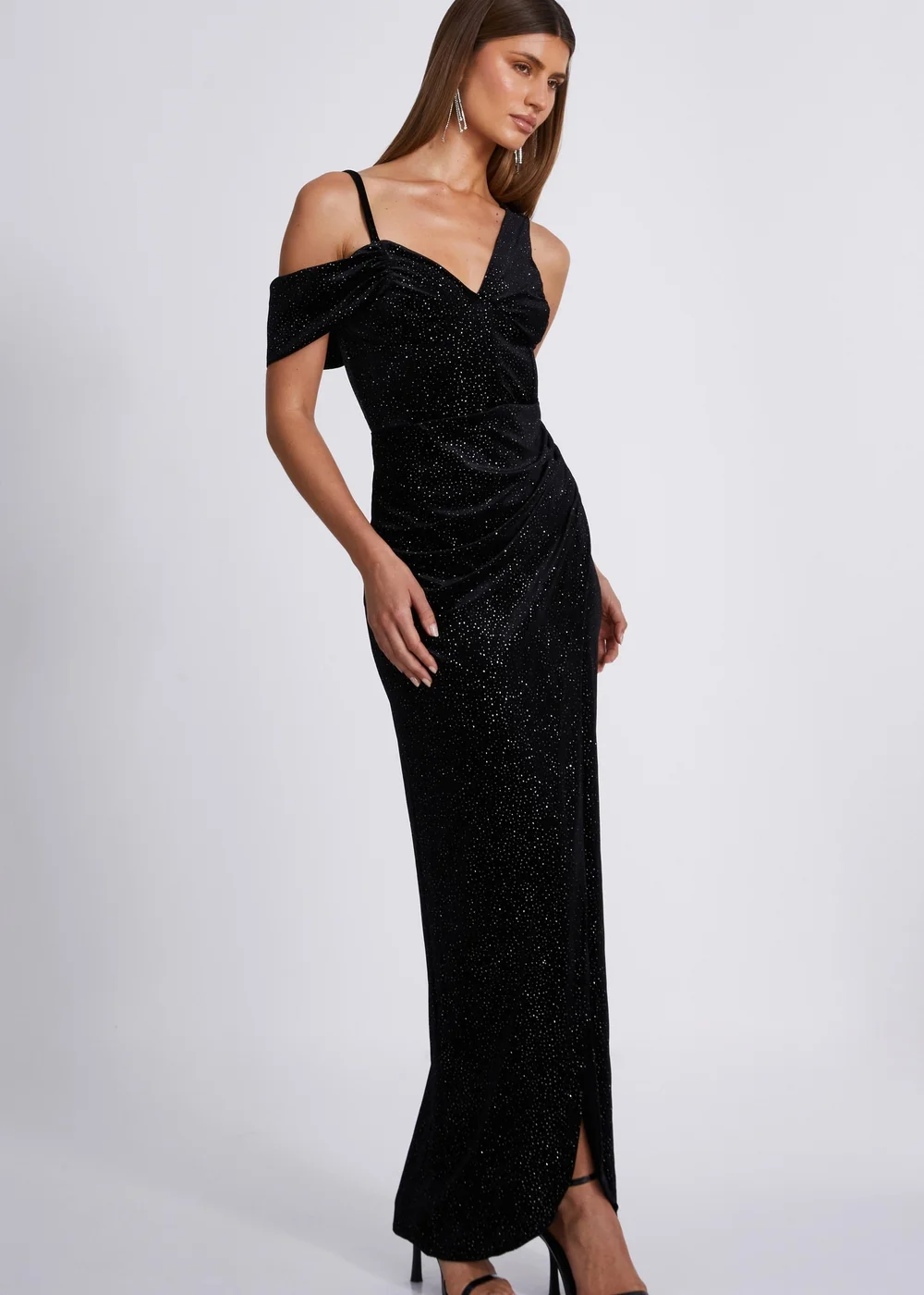 Quiz Black Velvet Glitter Maxi Dress - 6 Image 3