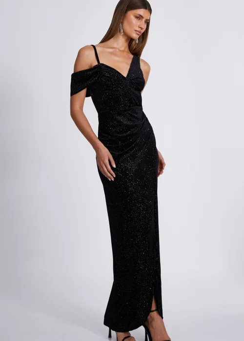 Quiz Black Velvet Glitter Maxi Dress - 6 Image 3