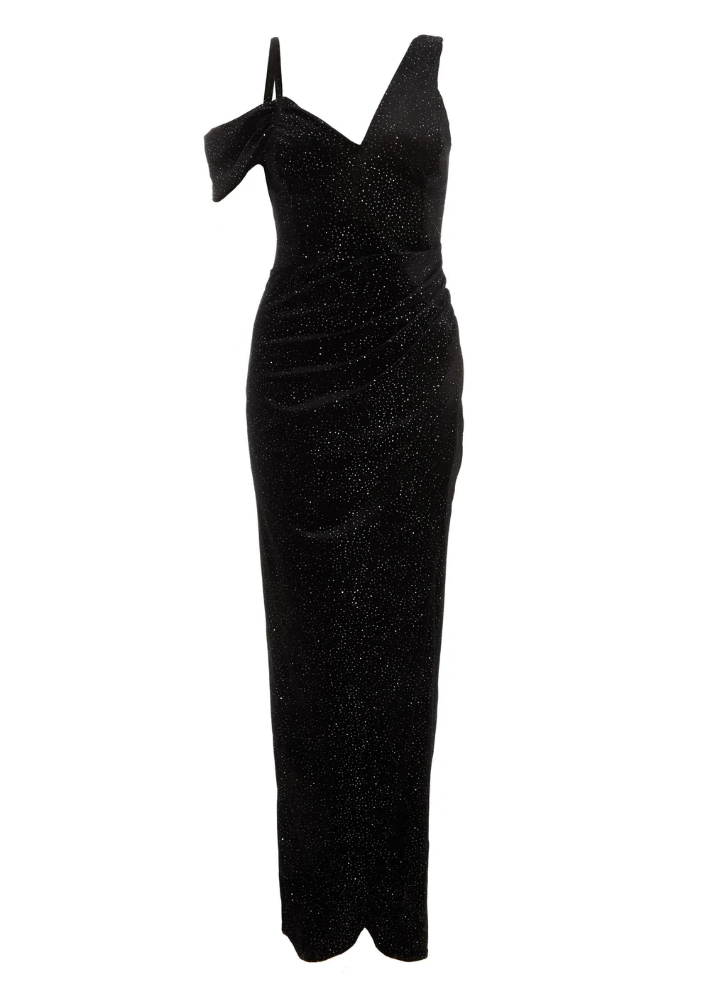 Quiz Black Velvet Glitter Maxi Dress - 6 Image 4