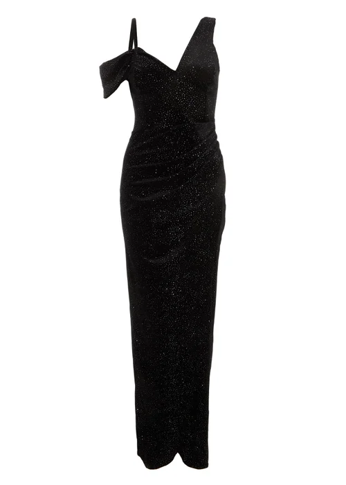 Quiz Black Velvet Glitter Maxi Dress - 6 Image 4
