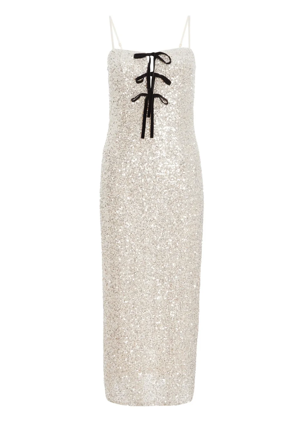 Quiz Silver Sequin Bow Front Midaxi Dress - 6 Image 4