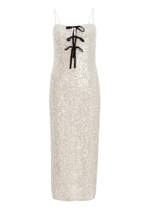 Quiz Silver Sequin Bow Front Midaxi Dress - 6 Image 4