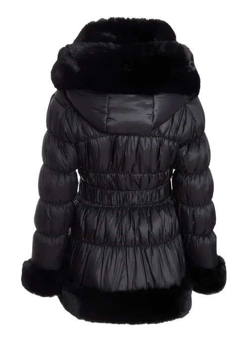 Quiz Black Padded Faux Fur Trim Jacket - 4 Image 5