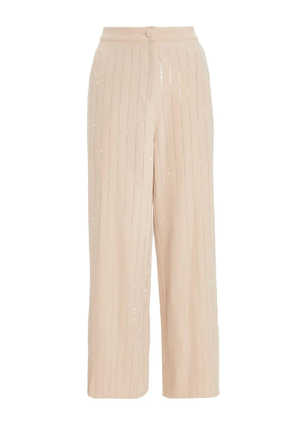 Quiz Beige Pinstripe Embellished Wide Leg Trousers - 6 Image 4