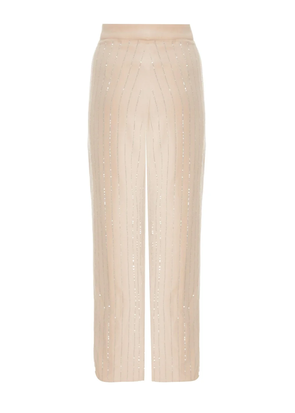 Quiz Beige Pinstripe Embellished Wide Leg Trousers - 6 Image 5