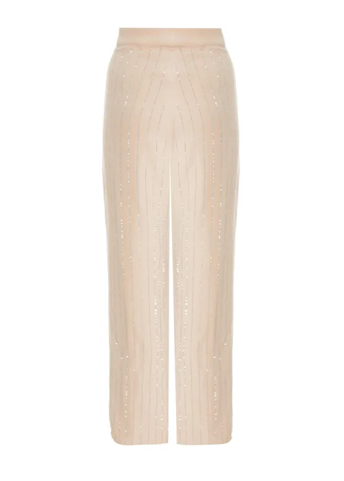 Quiz Beige Pinstripe Embellished Wide Leg Trousers - 6 Image 5