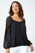 Roman Black Contrast Chiffon Sleeve Stretch Top - Size 22 Image 1