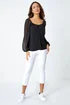 Roman Black Contrast Chiffon Sleeve Stretch Top - Size 22 Image 2