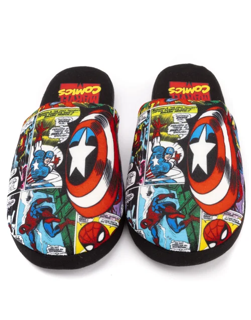 Vanilla Underground Marvel Mens Black Character All-Over Print Mule Slippers - 7-8 Image 3