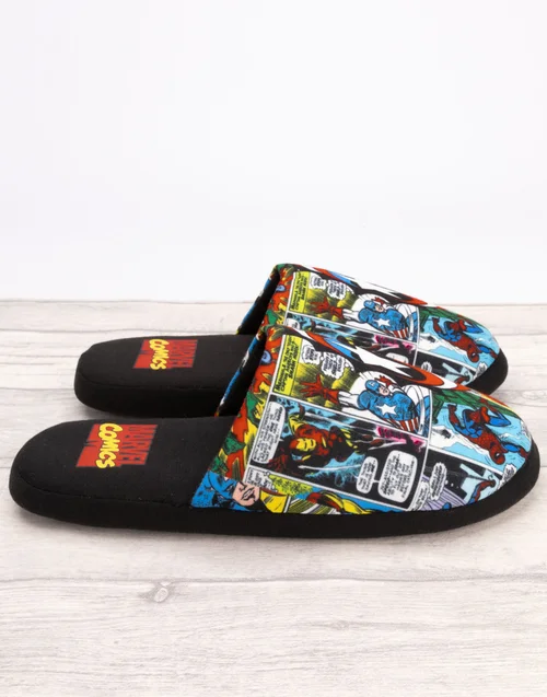 Vanilla Underground Marvel Mens Black Character All-Over Print Mule Slippers - 7-8 Image 5