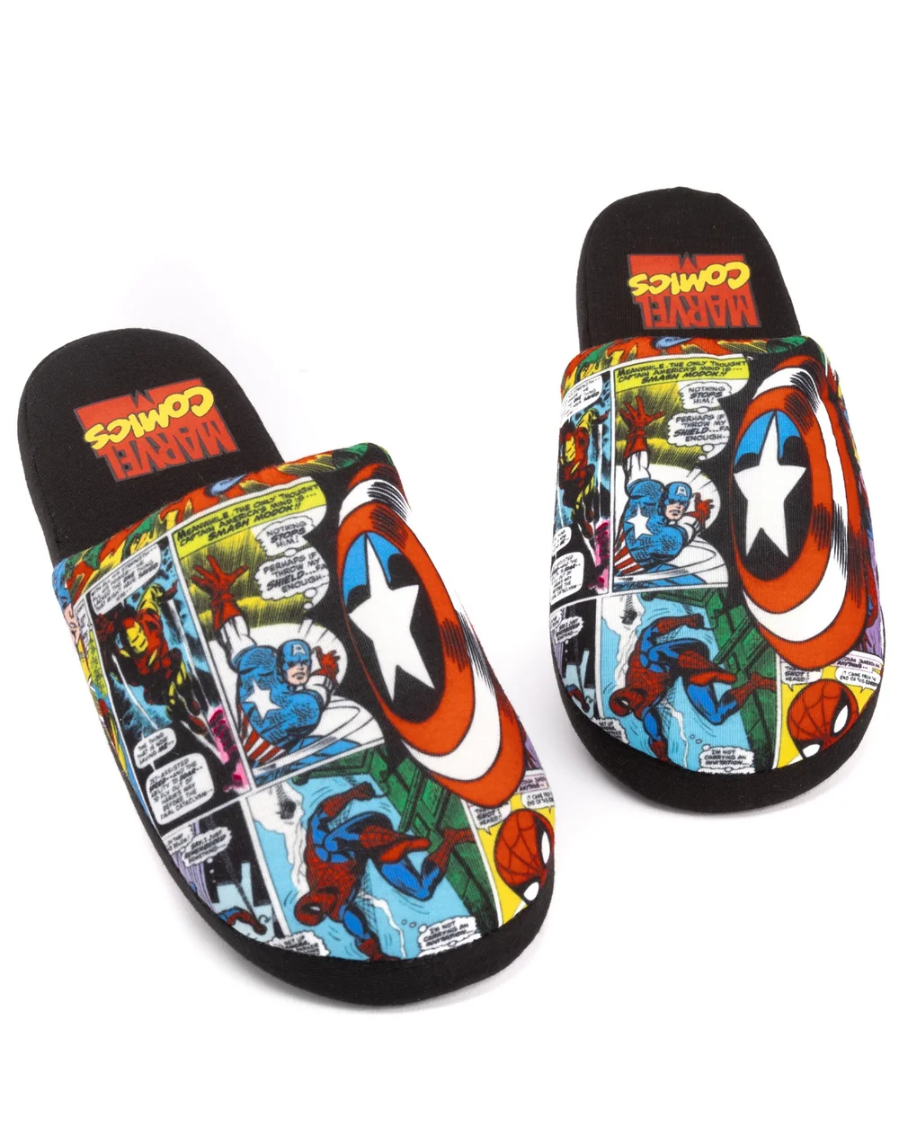 Vanilla Underground Marvel Mens Black Character All-Over Print Mule Slippers - 7-8 Image 1