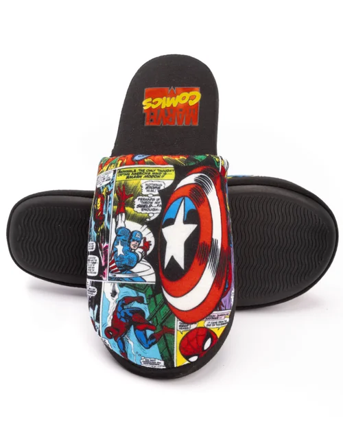 Vanilla Underground Marvel Mens Black Character All-Over Print Mule Slippers - 7-8 Image 2