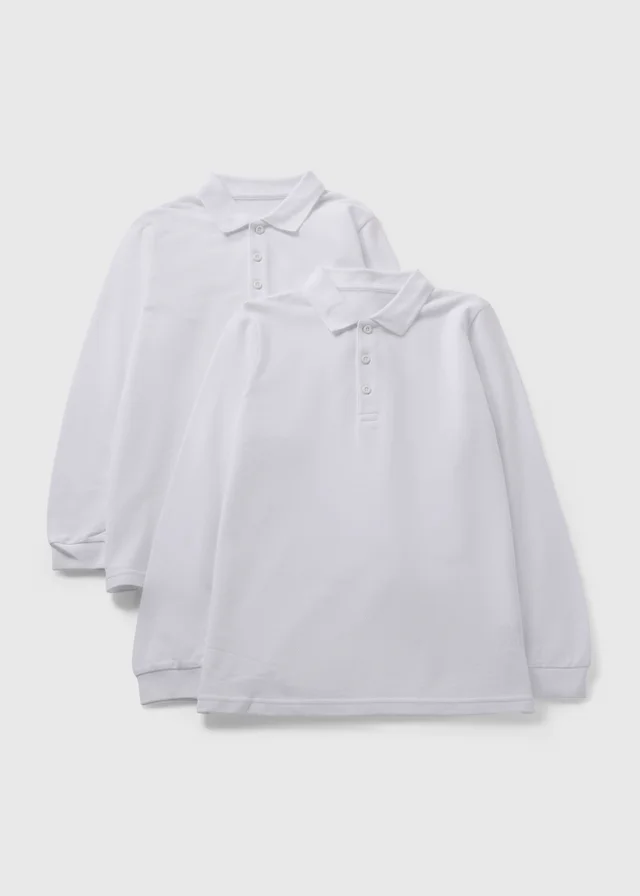 2 Pack Kids White Long Sleeve Polo Shirts (4-13yrs)