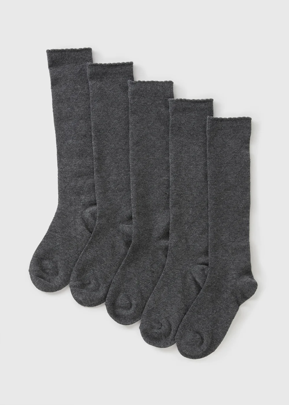5 Pack Girls Grey Diamond Knee High Socks (Younger 6-Older 6.5) - 6-8.5 Image 1