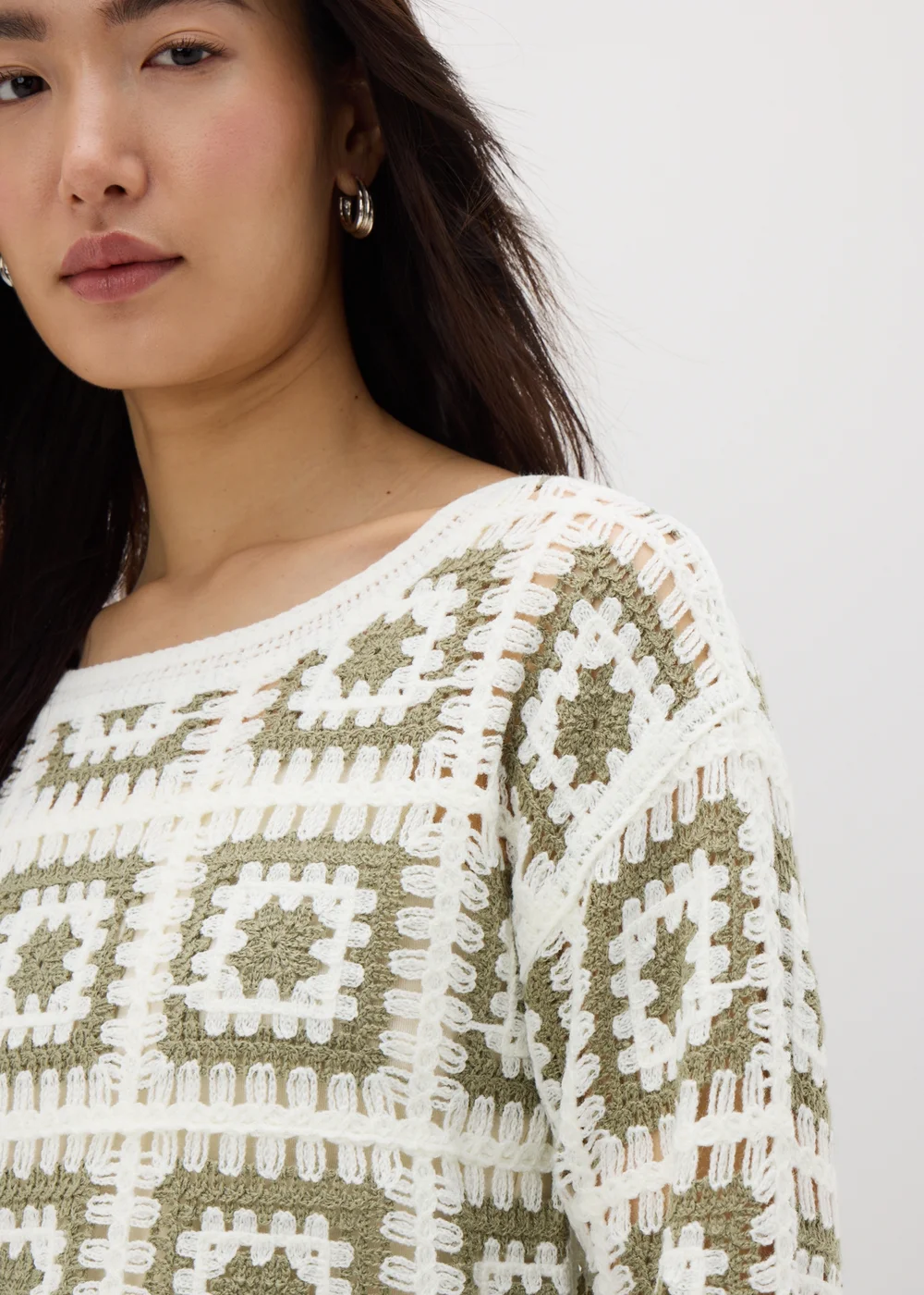Papaya Petite Green Crochet Patchwork Jumper - XS Image 2