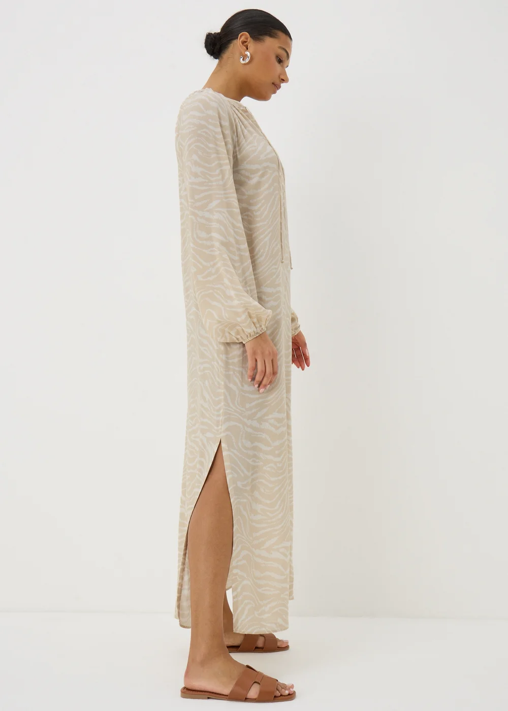Beige Zebra Tunic Midaxi Dress - Size 8 Image 2