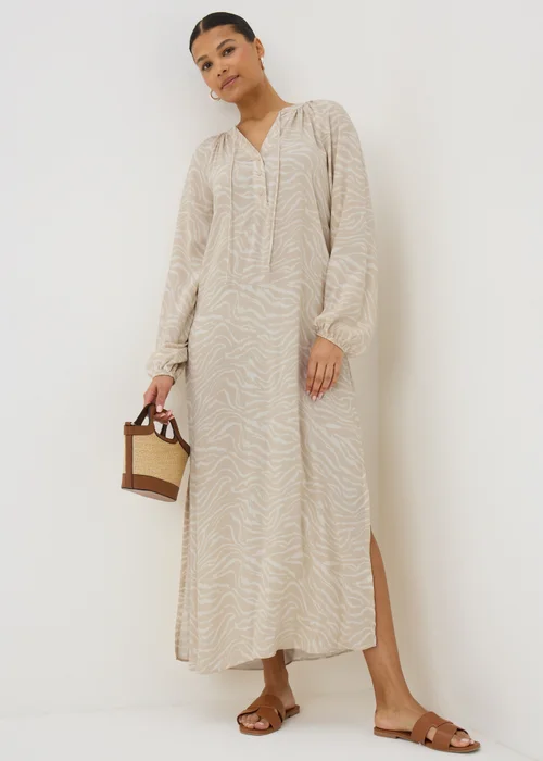 Beige Zebra Tunic Midaxi Dress - Size 8 Image 1