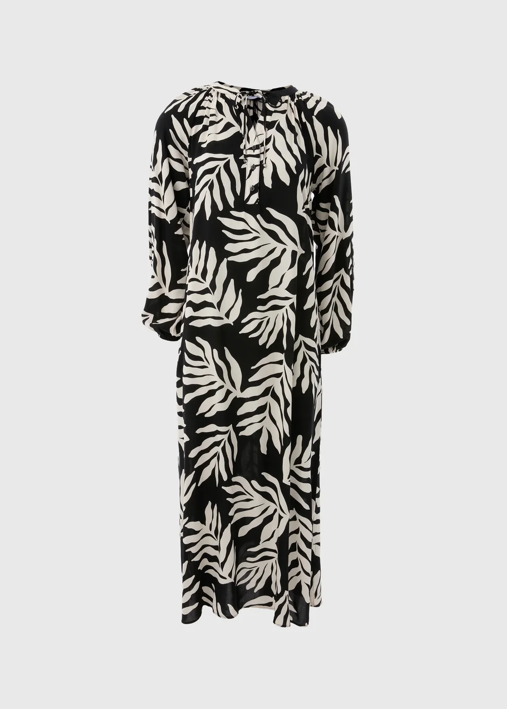 Black Monochrome Leaf Print Tunic Midaxi Dress - 8 Image 4