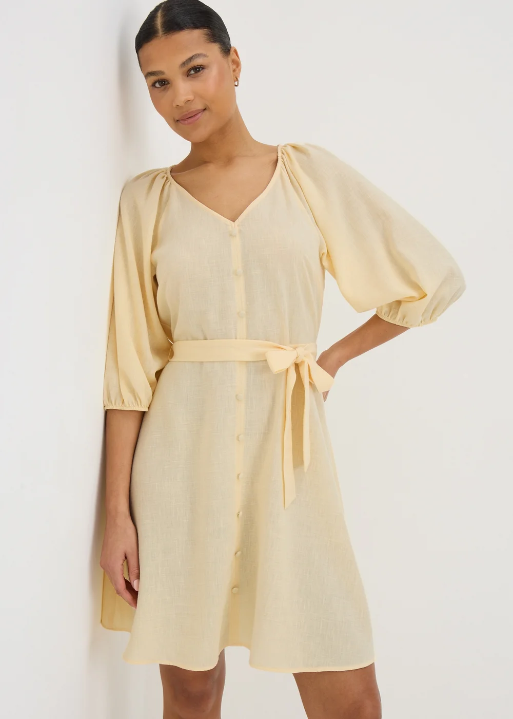 Yellow Belted Mini Tea Dress - 8 Image 1