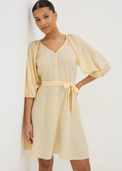 Yellow Belted Mini Tea Dress - 8 Image 1