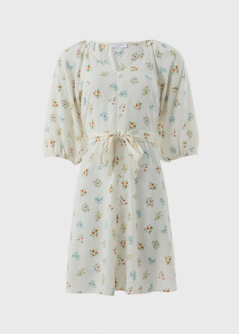 Cream Ditsy Floral Belted Mini Tea Dress - 8 Image 4
