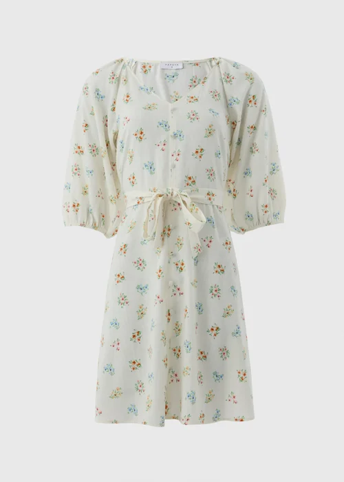 Cream Ditsy Floral Belted Mini Tea Dress - 8 Image 4