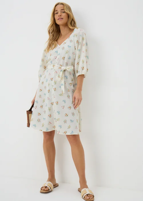 Cream Ditsy Floral Belted Mini Tea Dress - 8 Image 2