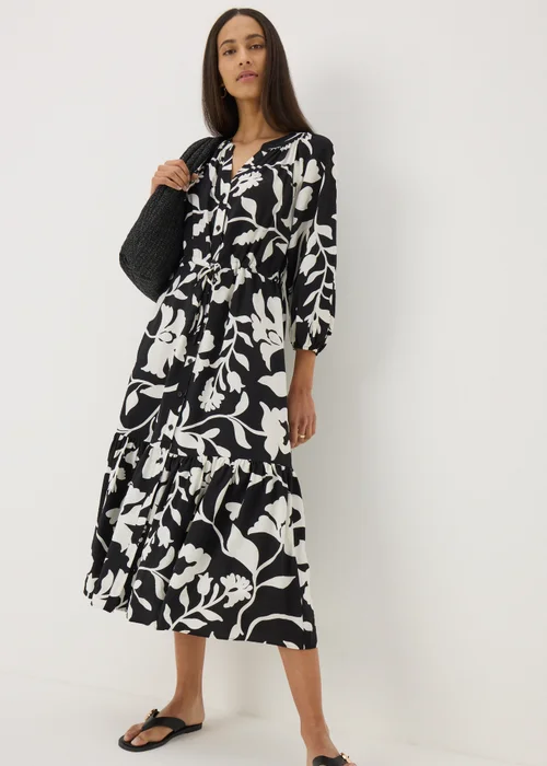 Black Floral Raglan Midi Shirt Dress - 8 Image 2