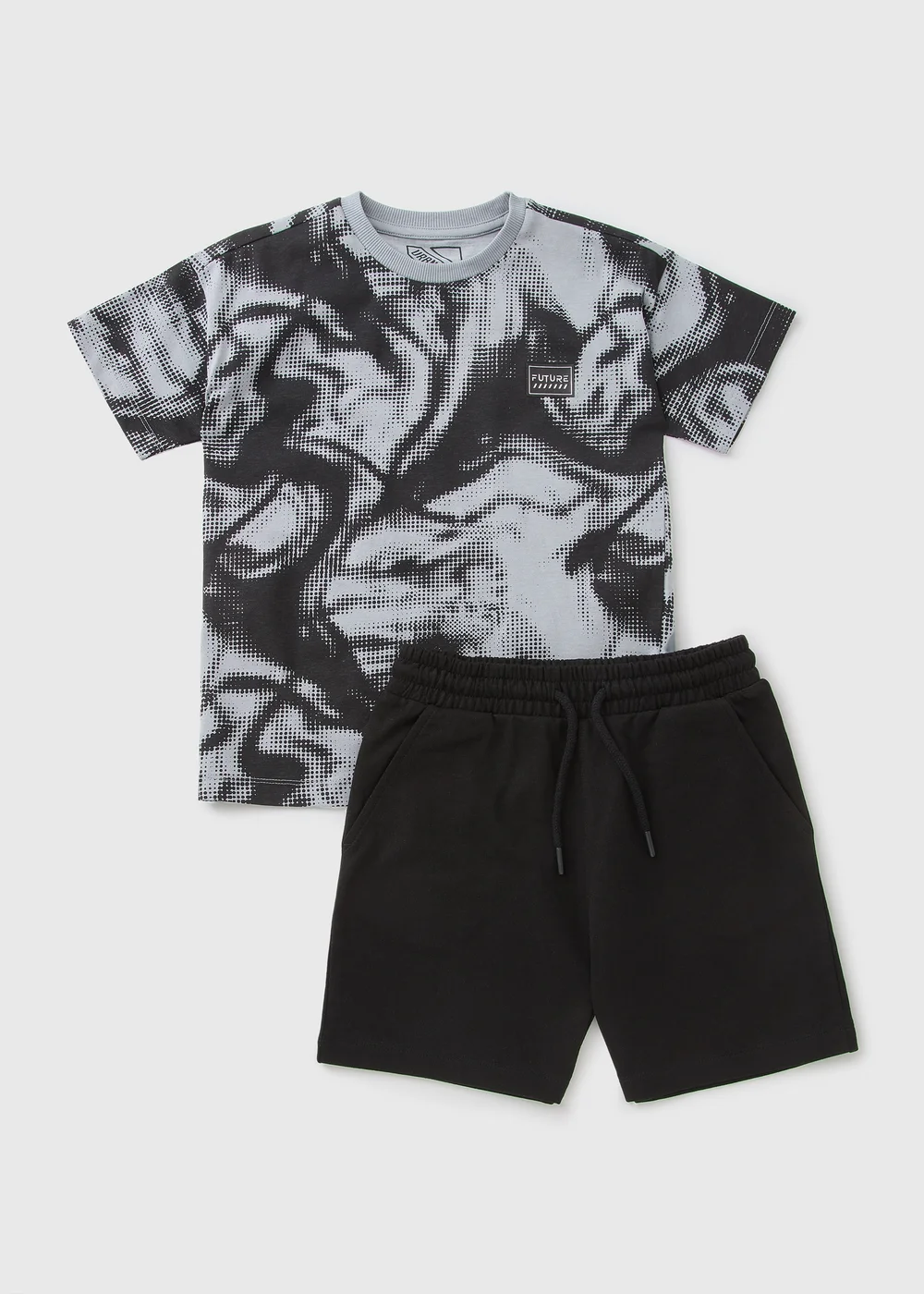 Boys Grey Swirl T-Shirt & Shorts Set (7-15yrs) - 7 Yrs Image 1