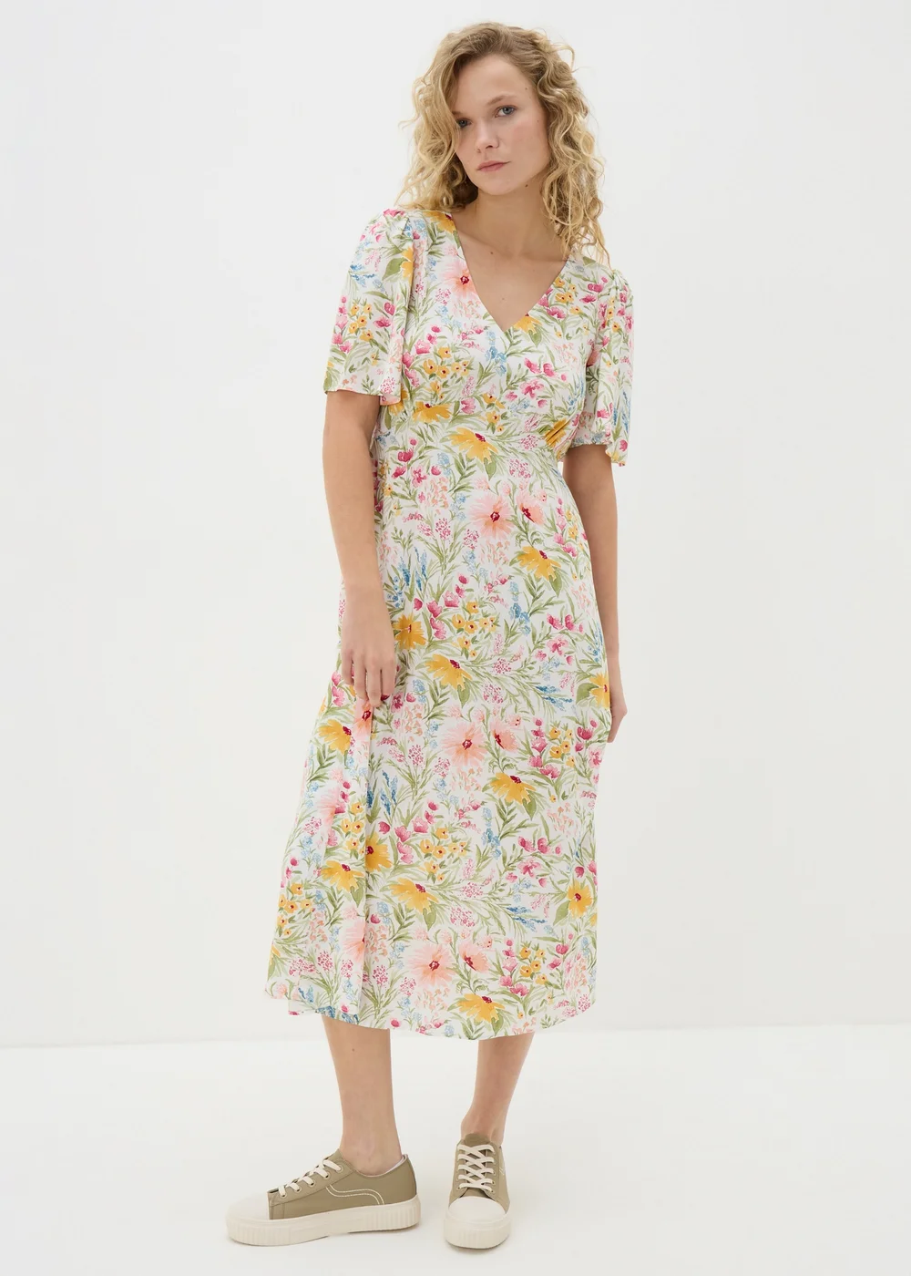 Petite Multicoloured Floral Midi Tea Dress - Size 6 Image 1